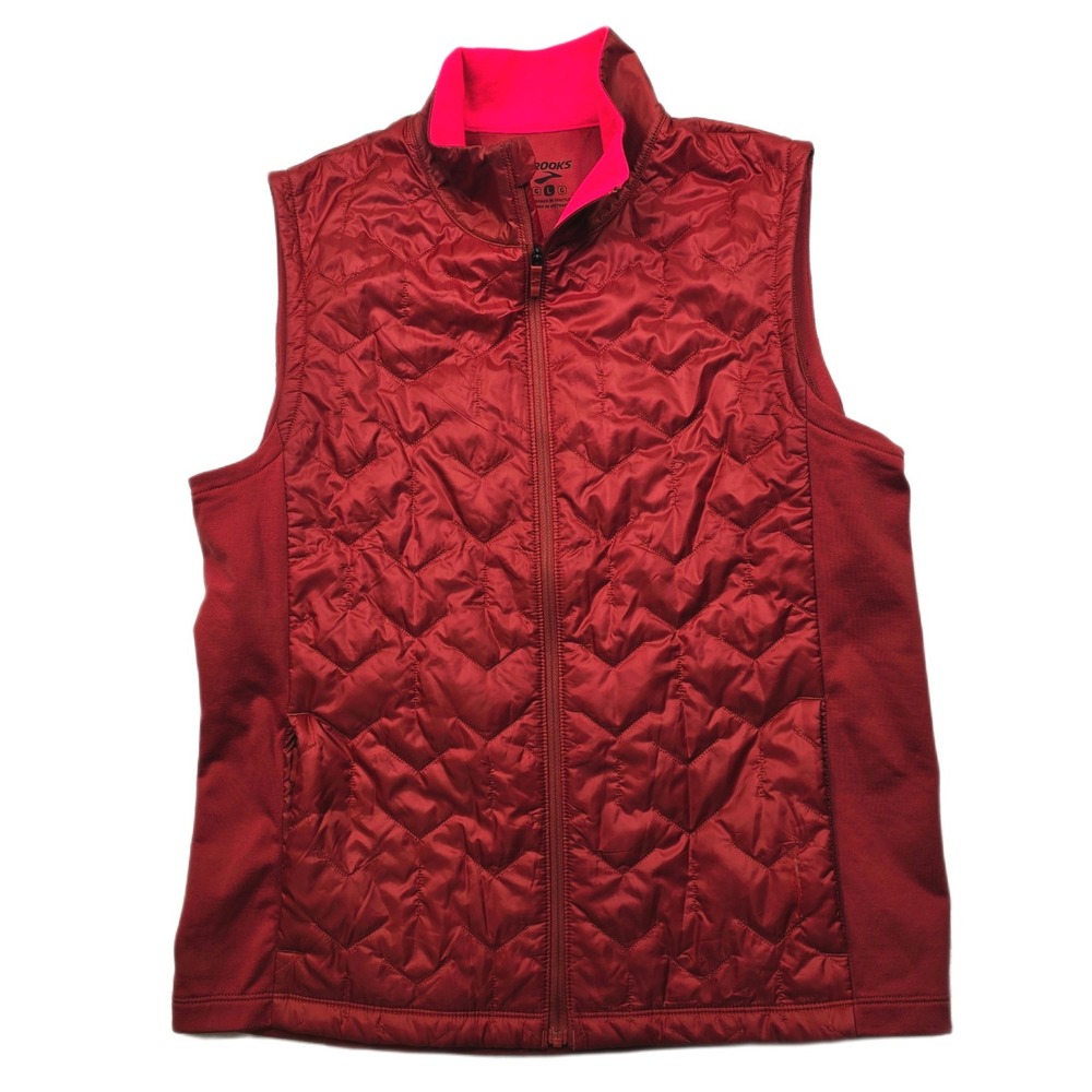 Brooks‎ Quilted Vest Womens Large Orange Rust Zip Running Training Activewear